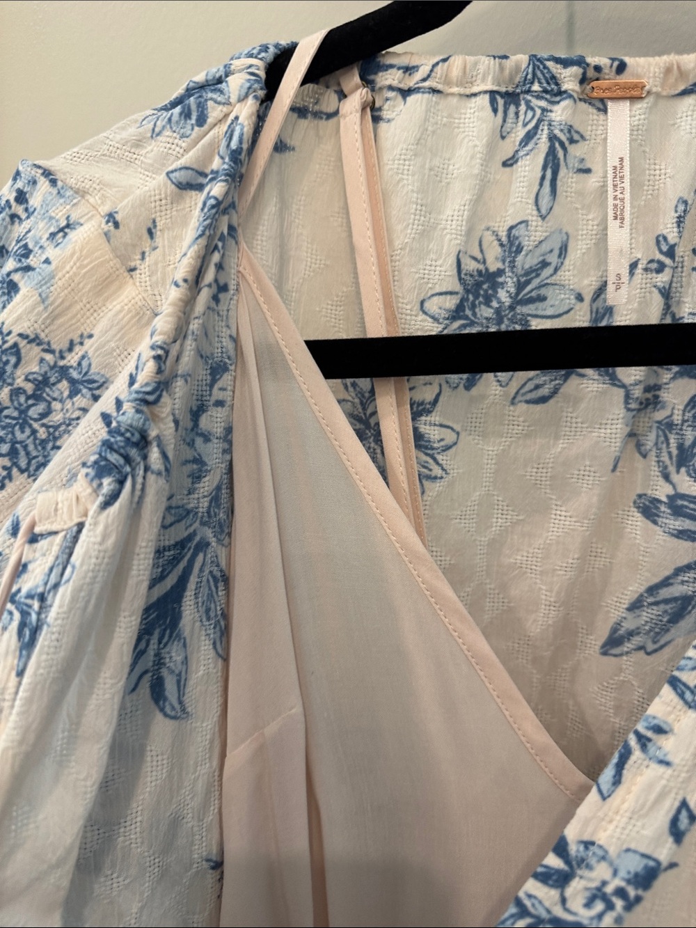 Free People Blue and Cream Floral Ruffle Dress - Picture 5 of 6